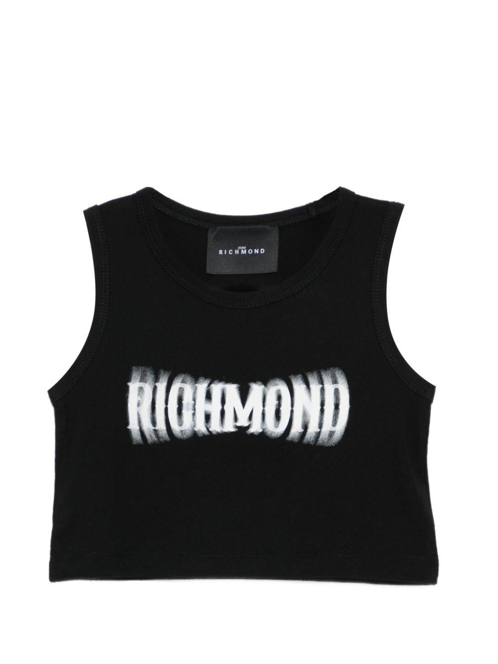 Top per bambina John Richmond Junior nero con stampa logo RGP26058TO BLACK JOHN RICHMOND KIDS 