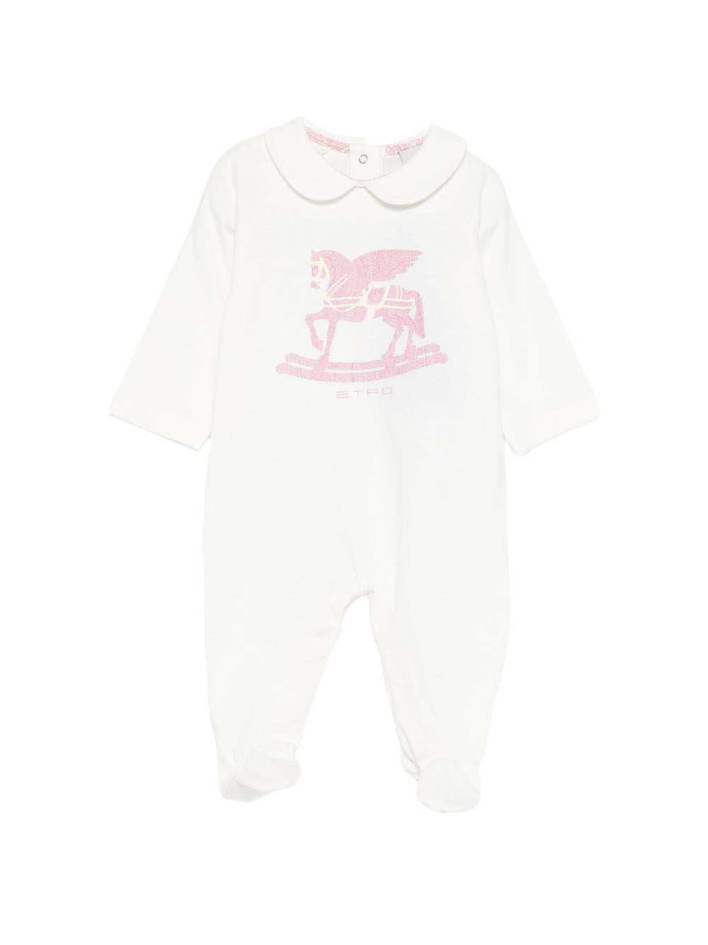 Set tutina, bavaglino e cappellino per neonata ETRO KIDS bianchi con stampa Pegaso (set 3 pezzi) GYB540 Z3672 102RS ETRO KIDS 