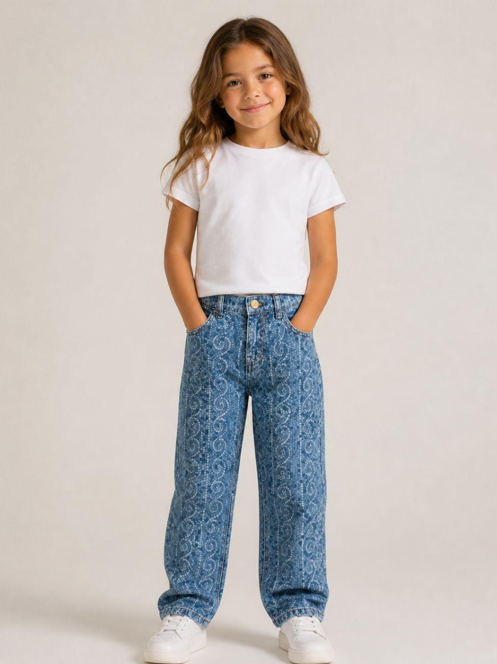 Jeans per bambini Versace Kids in denim con motivo Barocco all-over 10246701A18196 1D030 VERSACE KIDS 