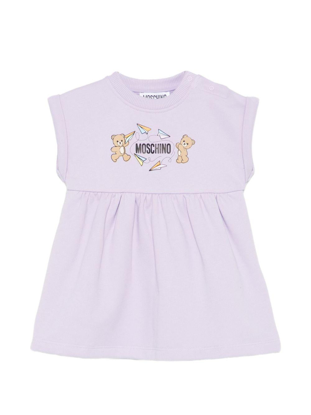 Abito per neonata Moschino Kids viola con stampa Teddy Bear MDV0DFLCA86 51683 MOSCHINO KIDS 