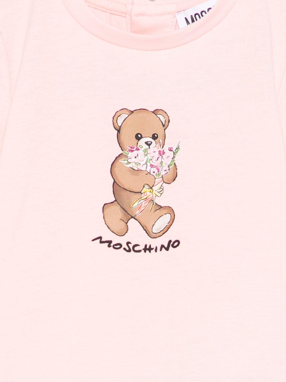 T-shirt per neonata Moschino Kids rosa con stampa Teddy Bear MDM03NLAA02 50209 MOSCHINO KIDS 