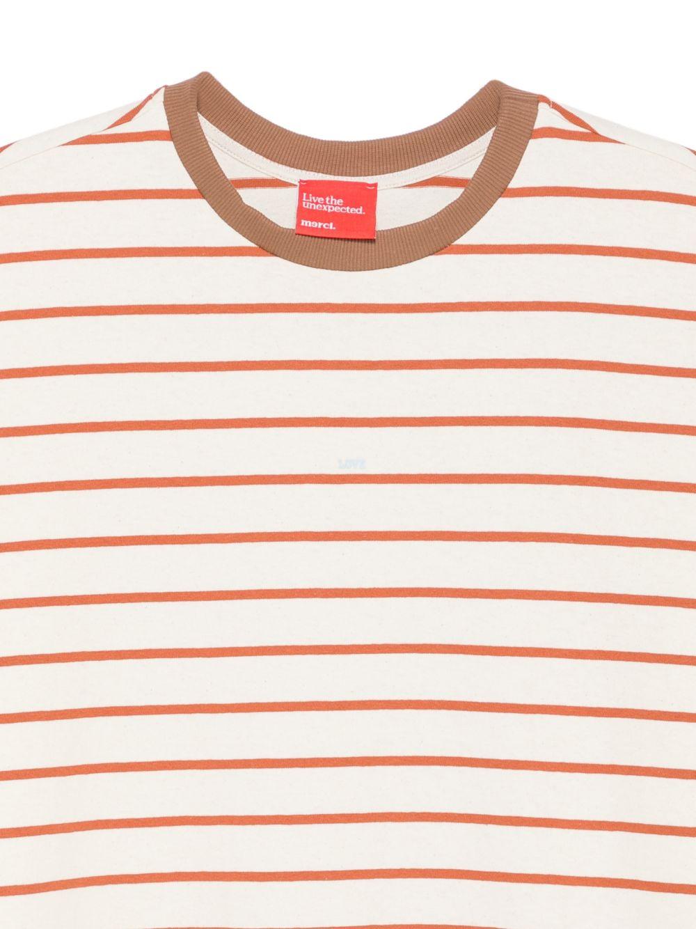 T-shirt da donna Merci beige con motivo a righe orizzontali MAM032R VAR.1 MERCI 