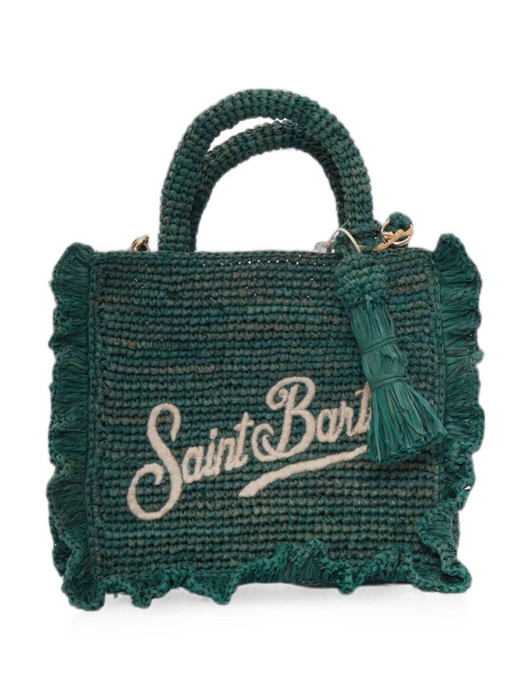 Borsa in rafia con volant MC2 Saint Barth verde con logo ricamato RAFV002 01529L MC2 ST. BARTH KIDS 