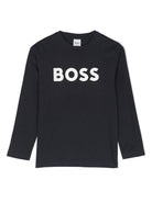 T-shirt per bambino Boss Kids blu con stampa logo sul davanti J25P25 849 BOSS KIDS 