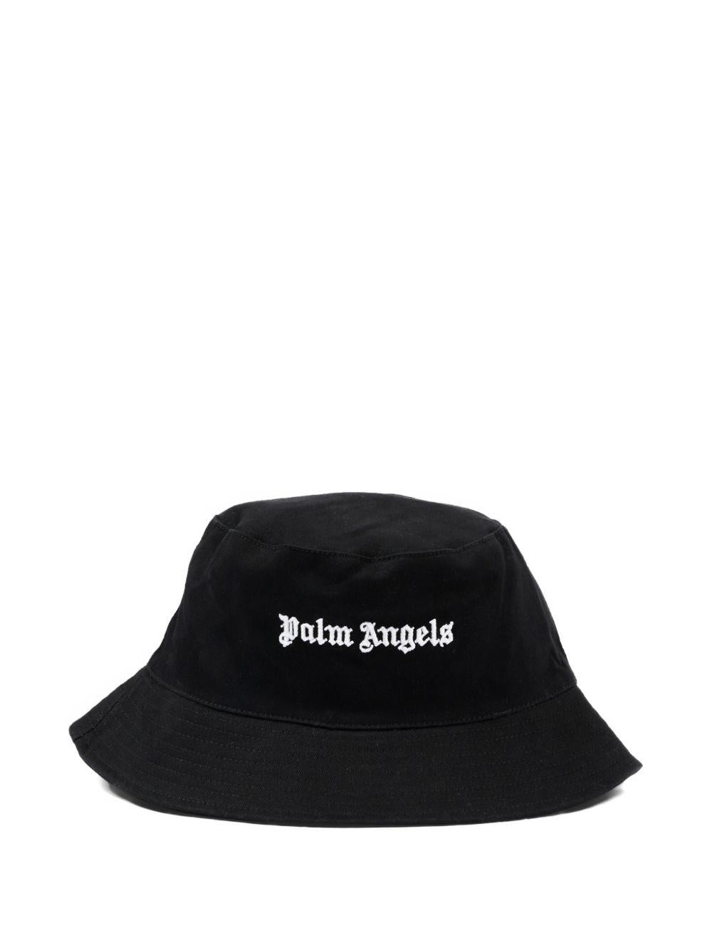 Cappello bucket per bambino Palm Angels Kids nero con logo sul davanti PBLA001S26FAB003 110 PALM ANGELS KIDS 