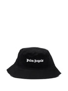 Cappello bucket per bambino Palm Angels Kids nero con logo sul davanti PBLA001S26FAB003 110 PALM ANGELS KIDS 