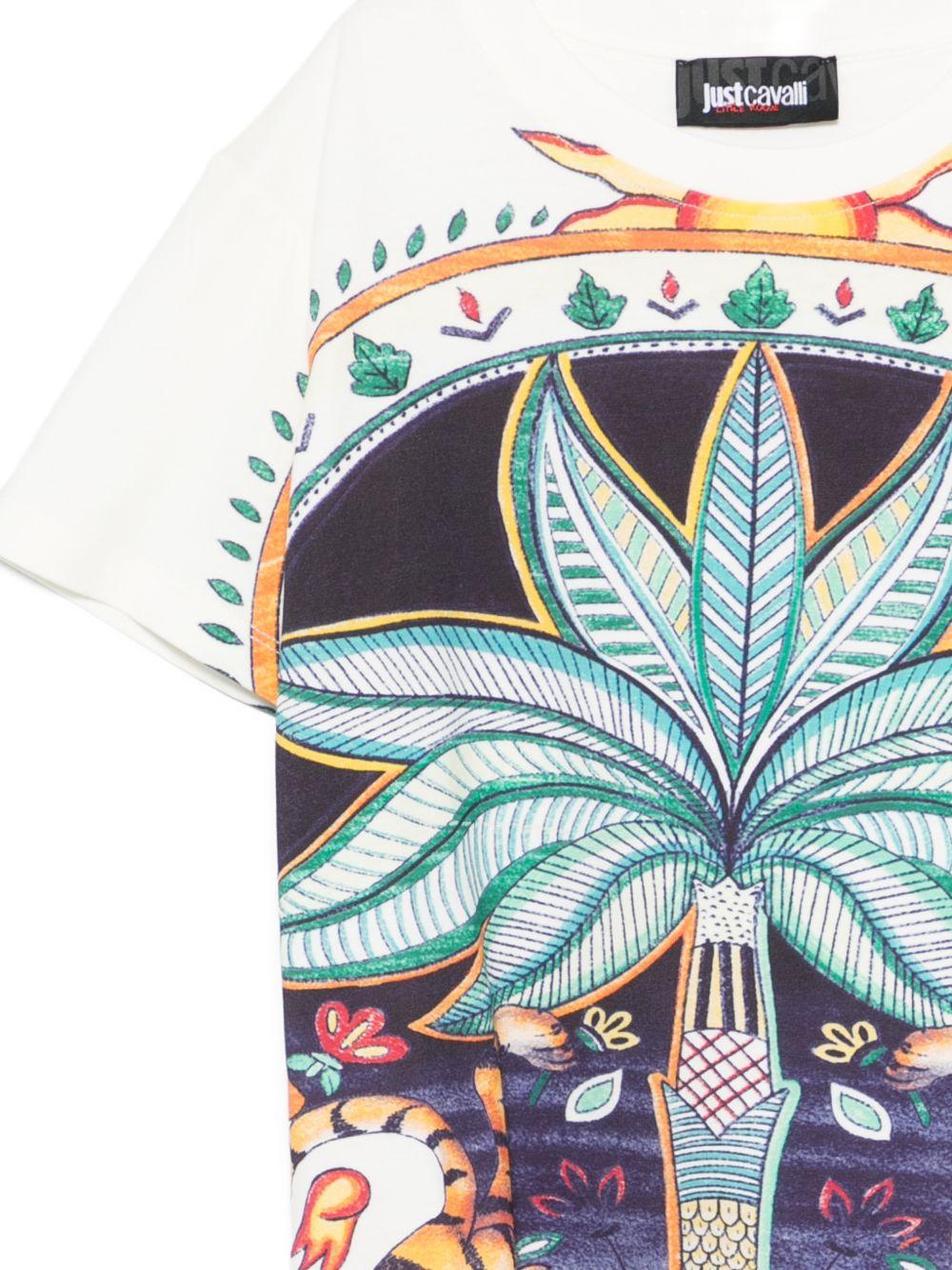 T-shirt per bambino Just Cavalli Kids bianco con stampa grafica JBP26077TS INDIA DIG. ROBERTO CAVALLI KIDS 