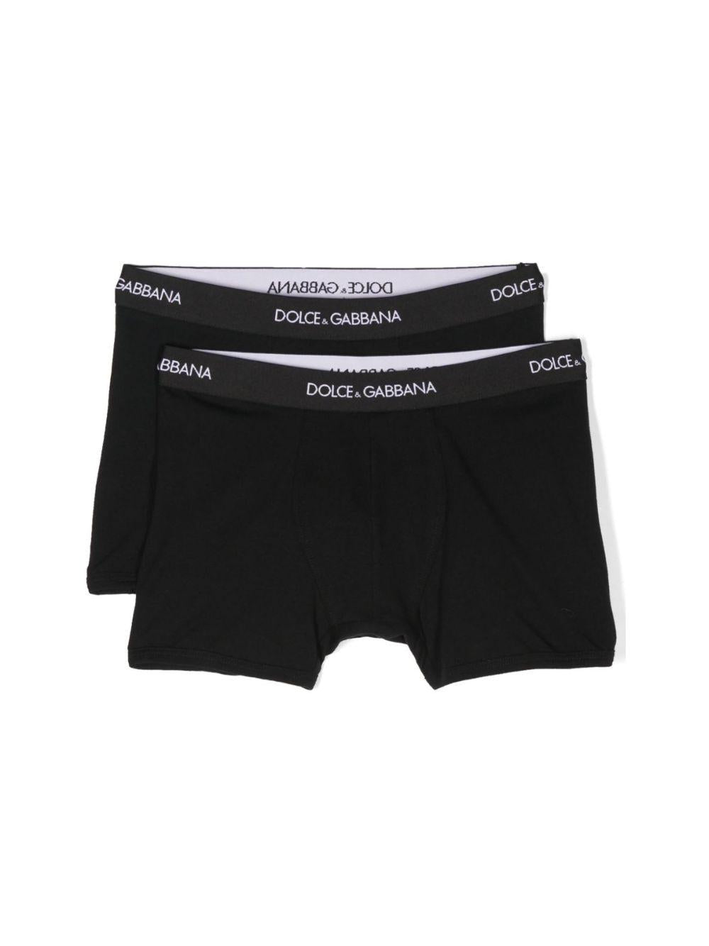Set di due boxer per bambino Dolce & Gabbana Kids nero con elastico con logo L4J701 ON00G N0000 DOLCE & GABBANA KIDS 