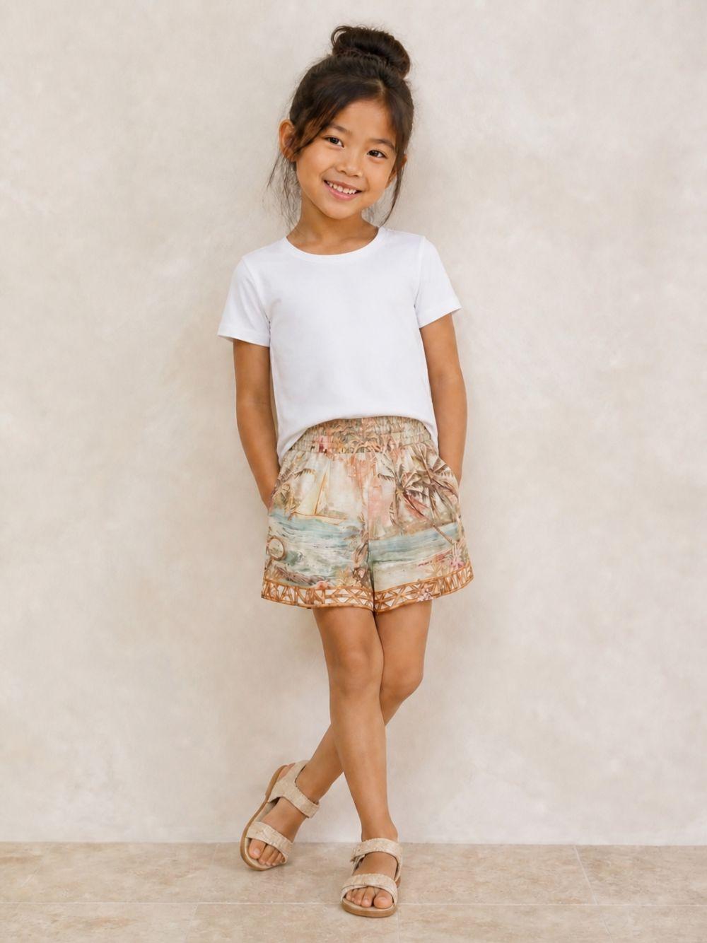 Shorts per bambina Zimmermann Kids beige con stampa floreale all-over 6093AS S263 ZIMMERMANN KIDS 