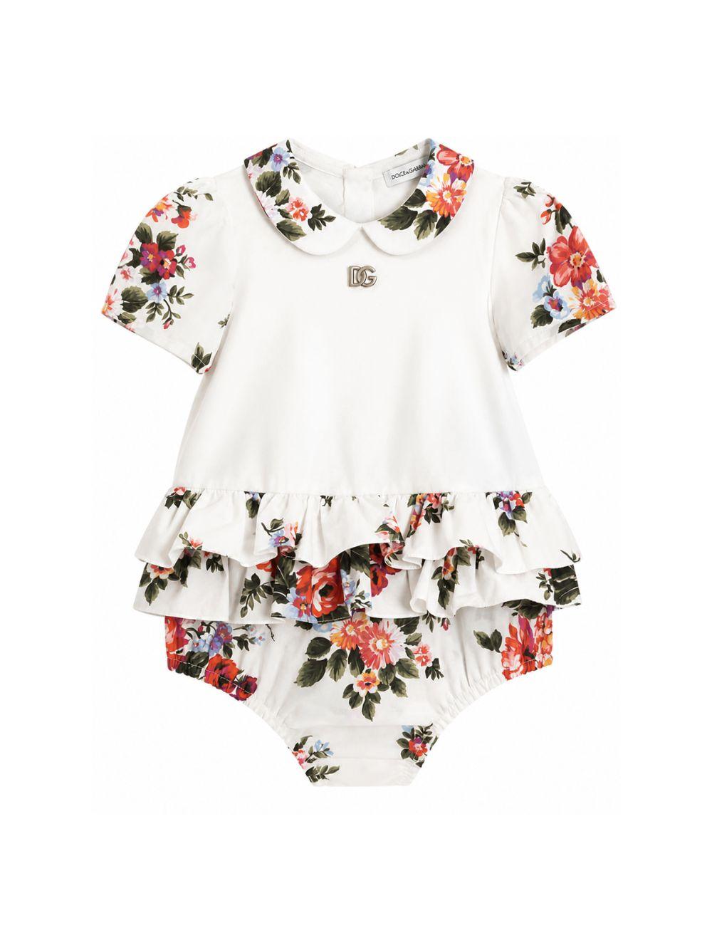 Body per neonata Dolce & Gabbana Kids bianco a fiori con ruches L21O9O G7PZM S9000 DOLCE & GABBANA KIDS 