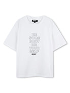 T-shirt per bambina Dkny Kids bianco con stampa con slogan frontale D62307 10P DKNY 