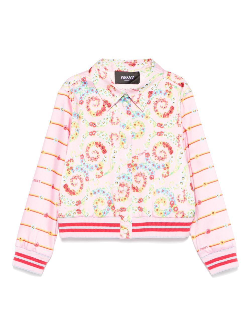 Giubbino per bambina Versace Kids rosa barocco flowers con orlo e polsini a coste 10181761A13000 2PR00 VERSACE KIDS 