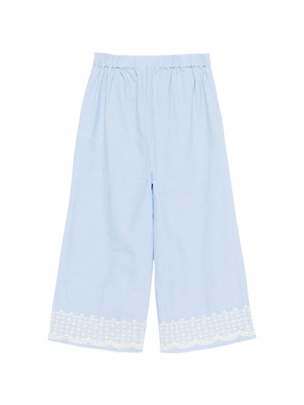 Pantaloni Florelia per bambina Louise Misha azzurri con dettagli ricamati GRI-S26-P0060 BLUE LOUISE MISHA KIDS 