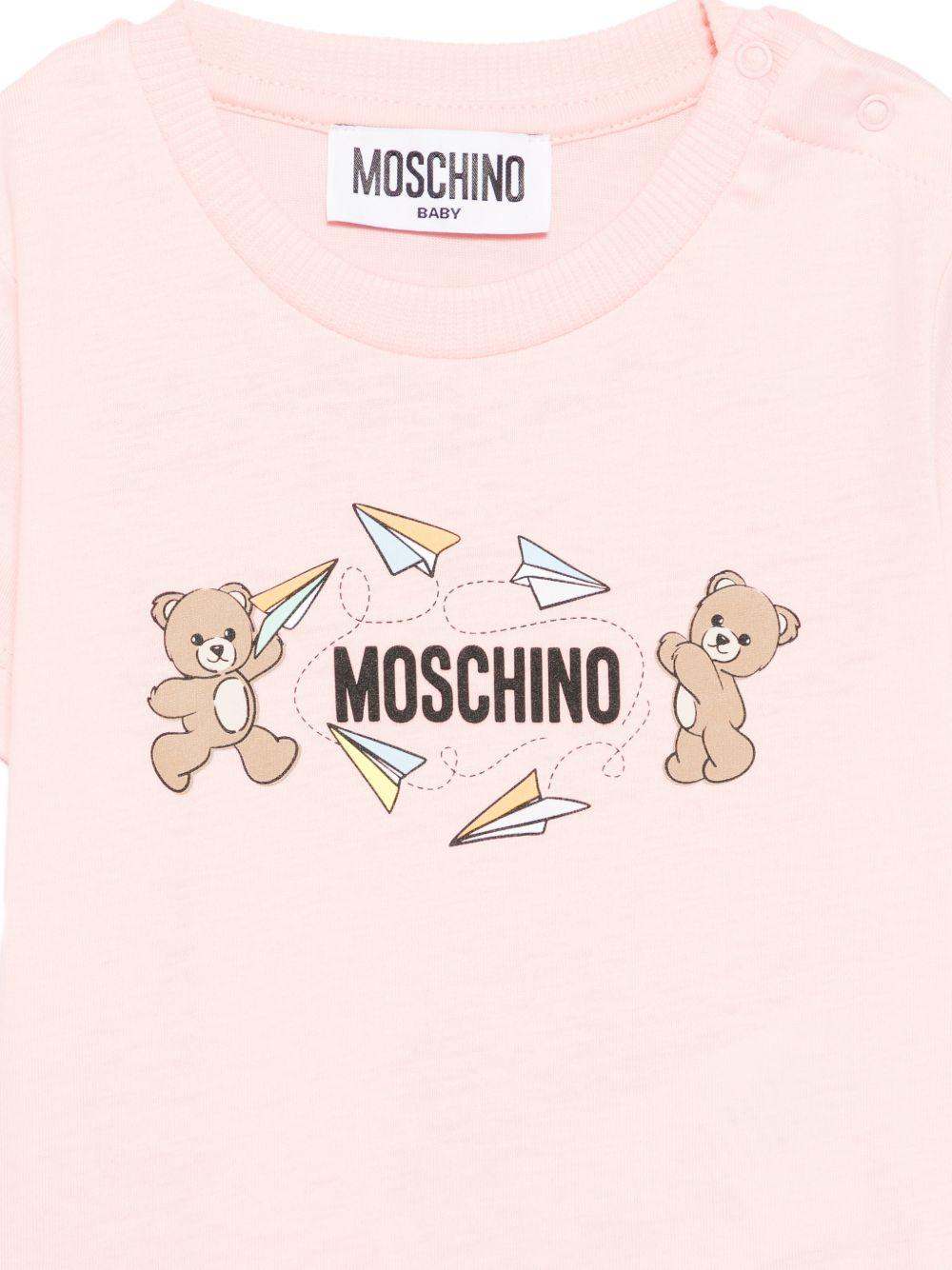 T-shirt per neonata Moschino Kids rosa con stampa Teddy sul davanti MUM04MLAA01 50209 MOSCHINO KIDS 