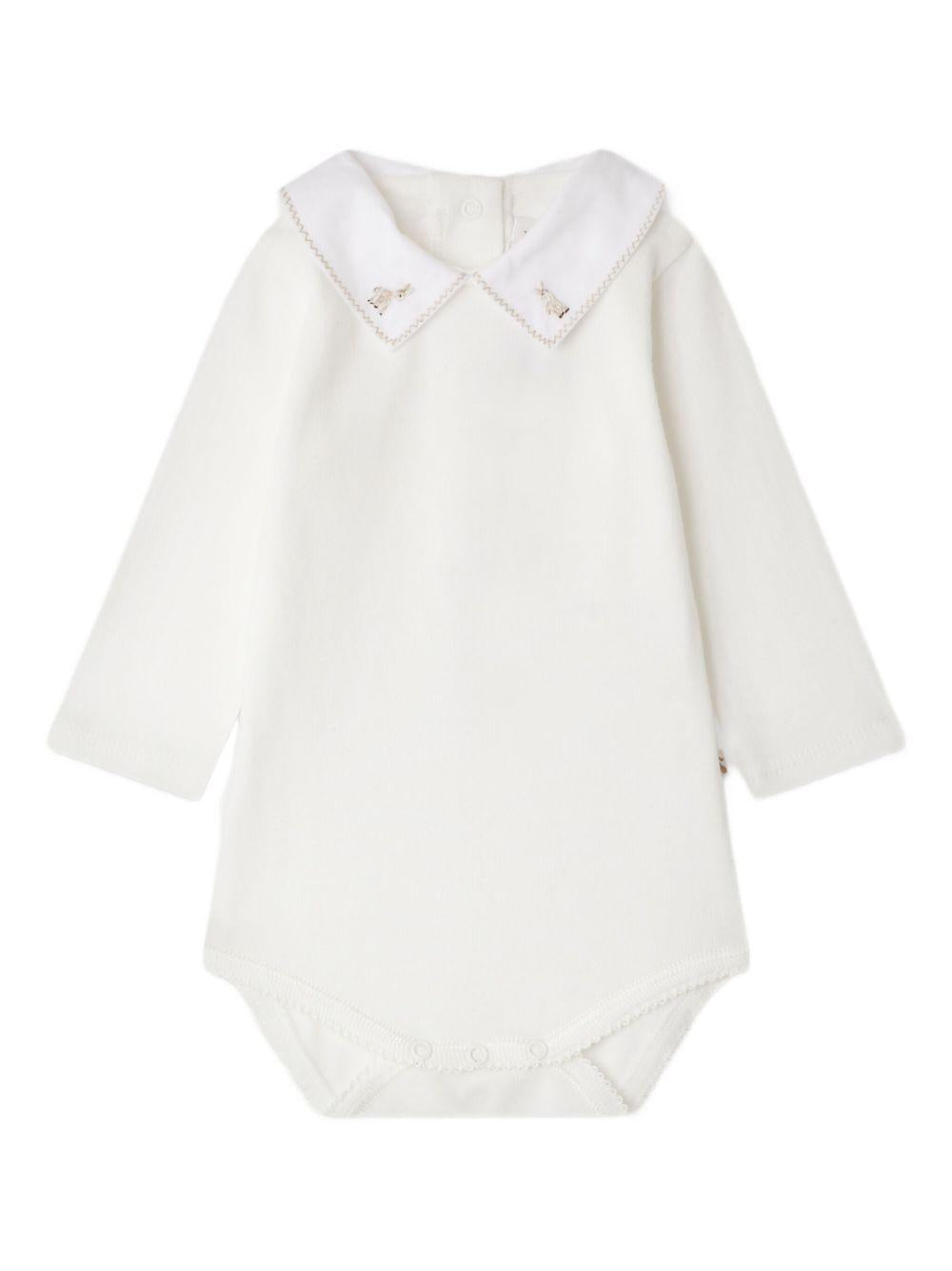 Body per neonata Bonpoint bianco con colletto Peter Pan  ricamato e cucitire beige W05OUNK00013 002 BONPOINT 