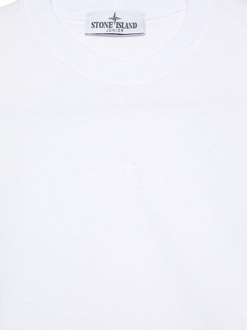 T-shirt per bambino Stone Island Junior bianco con ricamo con orlo dritto K1S162100007S0050 V0001 STONE ISLAND JUNIOR 