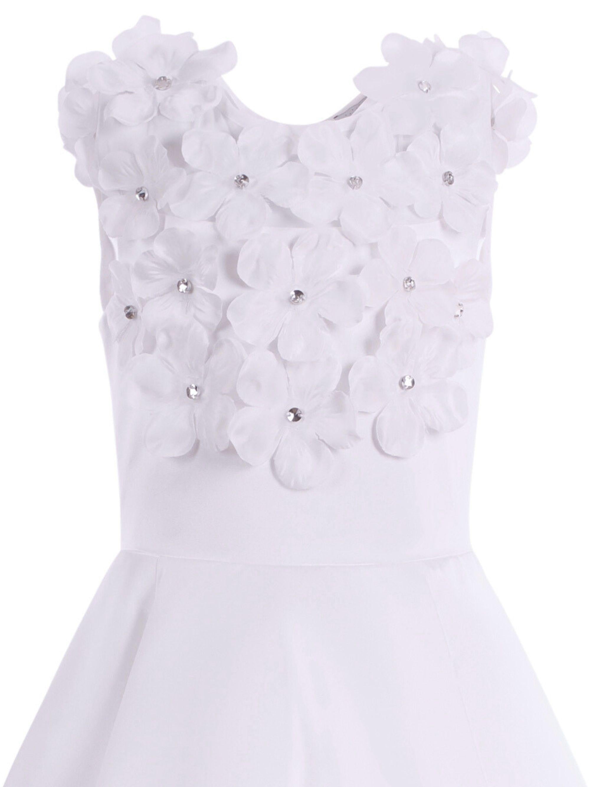 Abito per bambina Monnalisa bianco con dettaglio a fiori 77G900 7121 0001 MONNALISA KIDS 