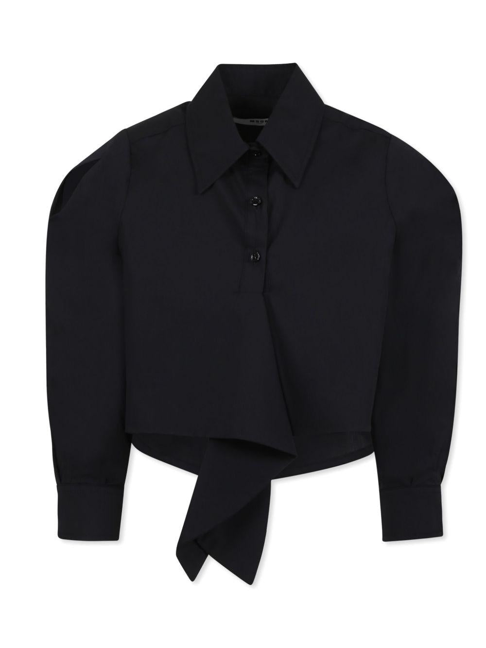 Camicia con ruches per bambina MSGM Kids nero con colletto classico S5MSJGSI209 110 MSGM KIDS 
