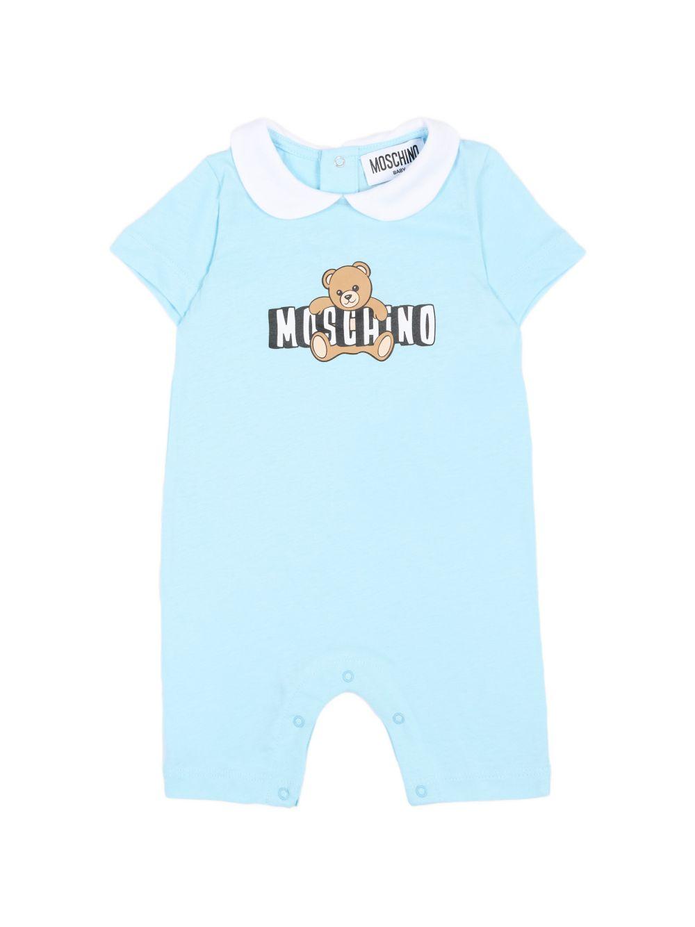 Tutina per neonato Moschino Kids azzurra con colletto alla Peter Pan MNY03YLAA03 40304 MOSCHINO KIDS 