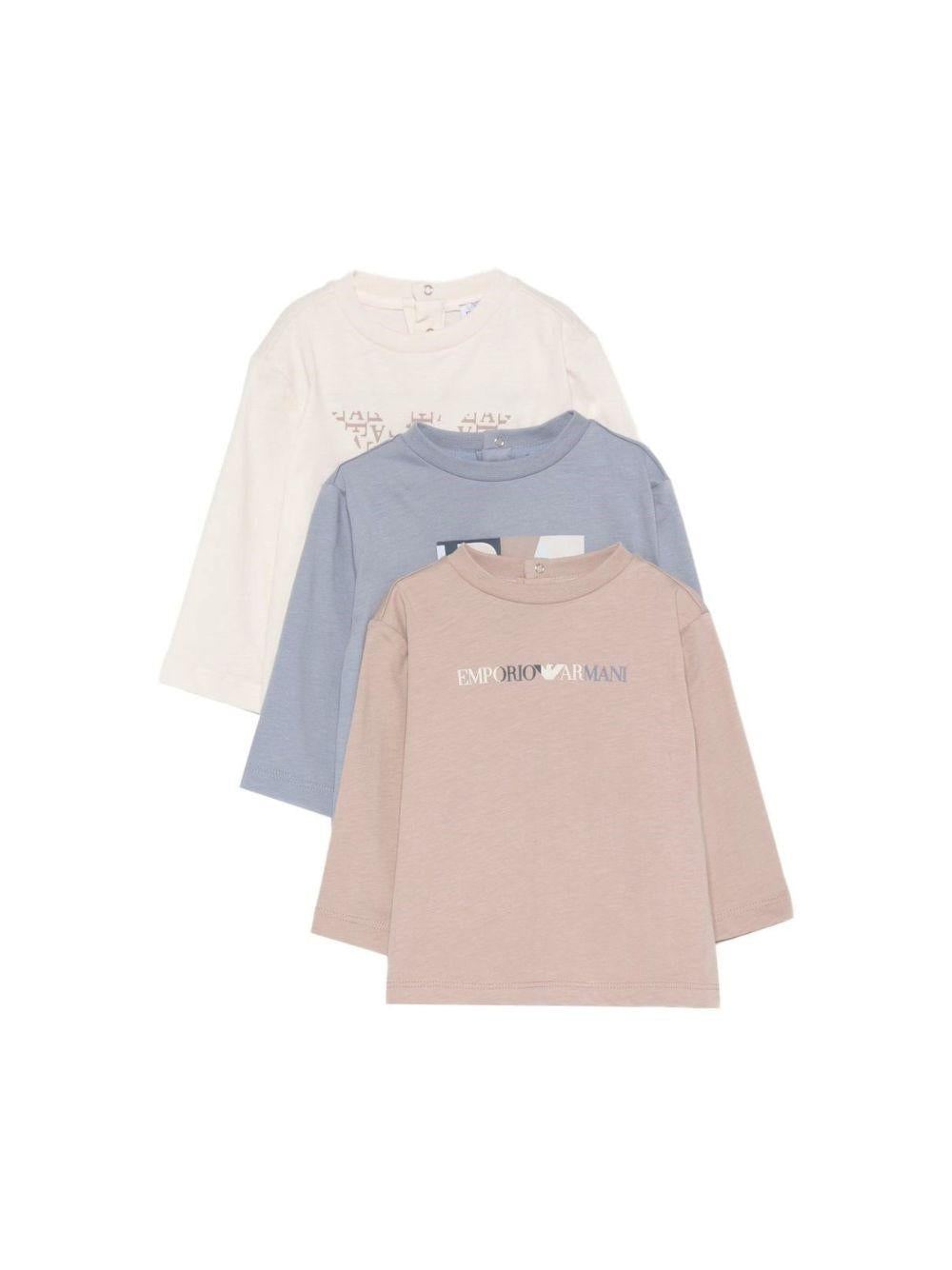 Set di tre t-shirt per neonato Emporio Armani Kids multicolore con logo sul davanti EB001923 AF16162 M9136 EMPORIO ARMANI KIDS 