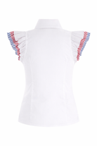 Camicia per bambina Monnalisa bianca con maniche a righe con ruches 11G300 7116 0099 MONNALISA KIDS 