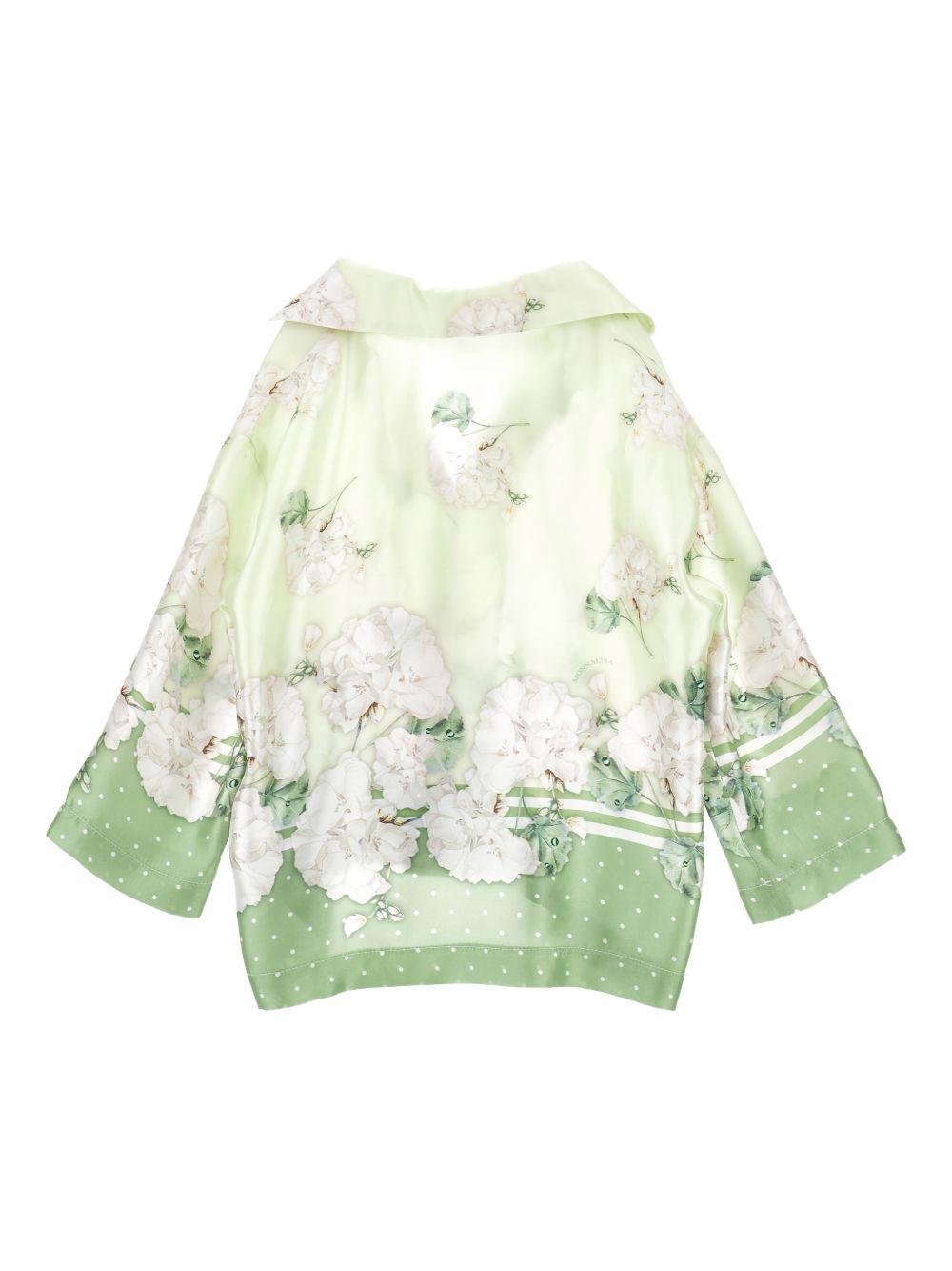 Camicia per bambina Monnalisa verde a pois con stampa a fiori 71G302 7668 0020 MONNALISA KIDS 