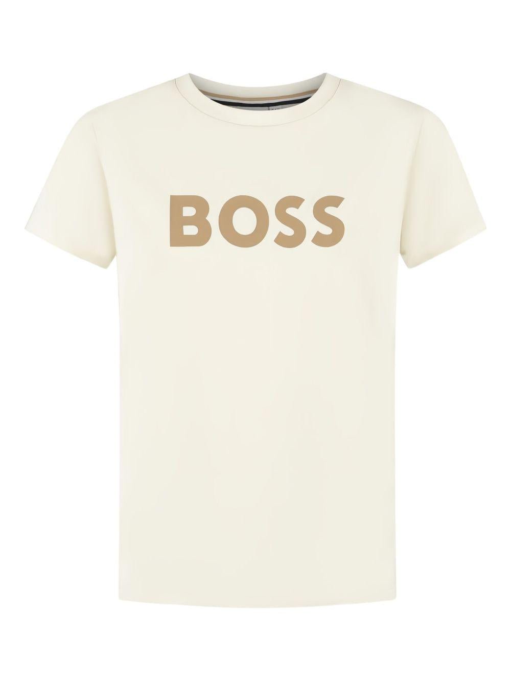 T-shirt da bambino Boss Kids bianca con stampa logo J52711 21C BOSS KIDS 