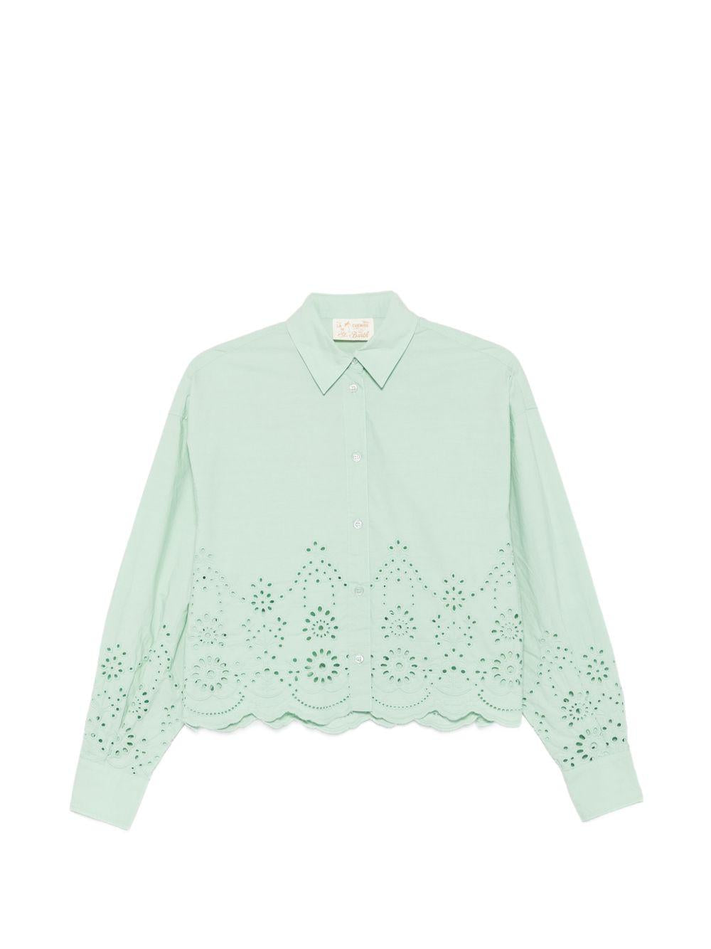 Camicia Oriane da donna MC2 Saint Barth verde in sangallo con fondo smerlato ONE0001 00474L MC2 ST. BARTH 