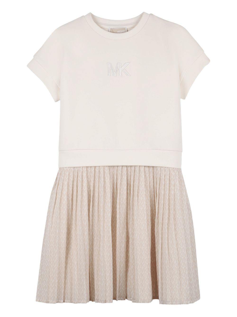 Abito per bambina Michael Kors Kids beige con gonna plissettata R30587 190 MICHAEL KORS KIDS 