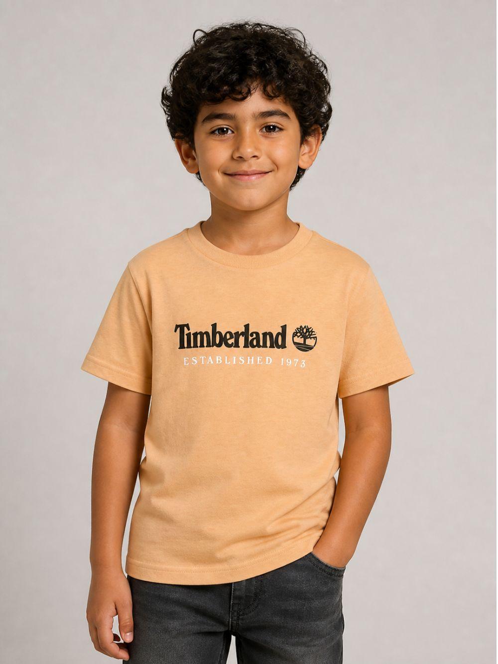 T-shirt per bambino Timberland Kids beige con stampa logo T60968 230 TIMBERLAND KIDS 