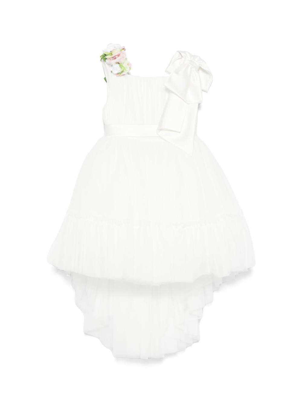 Abito per bambina Colorichiari bianco in tulle con fiocco e applicazione a fiori FL108002 4696 15 COLORICHIARI 
