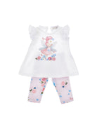 Set per neonata t-shirt e pantaloni Monnalisa bianco con stampa grafica 31G501 7653 9099 MONNALISA KIDS 