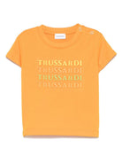 T-shirt per neonato Trussardi Junior arancione con logo goffrato e chiusura con bottoni a pressione sulla spalla TIP25022TS MANDARIN TRUSSARDI JUNIOR 