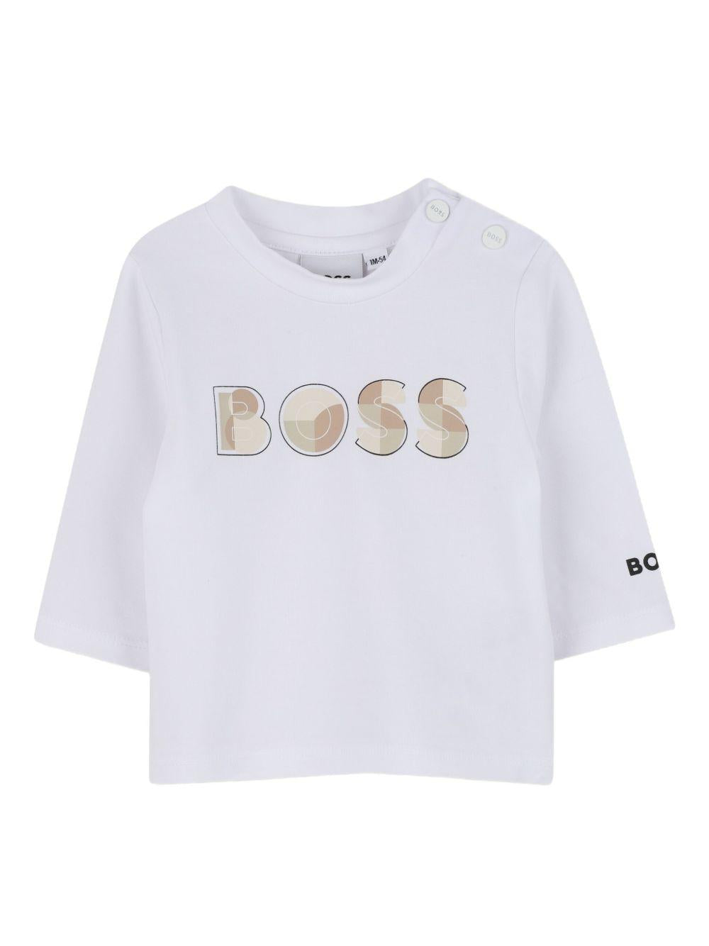 T-shirt per neonato Boss Kids bianca con maniche a 3/4 J52514 10P BOSS KIDS 