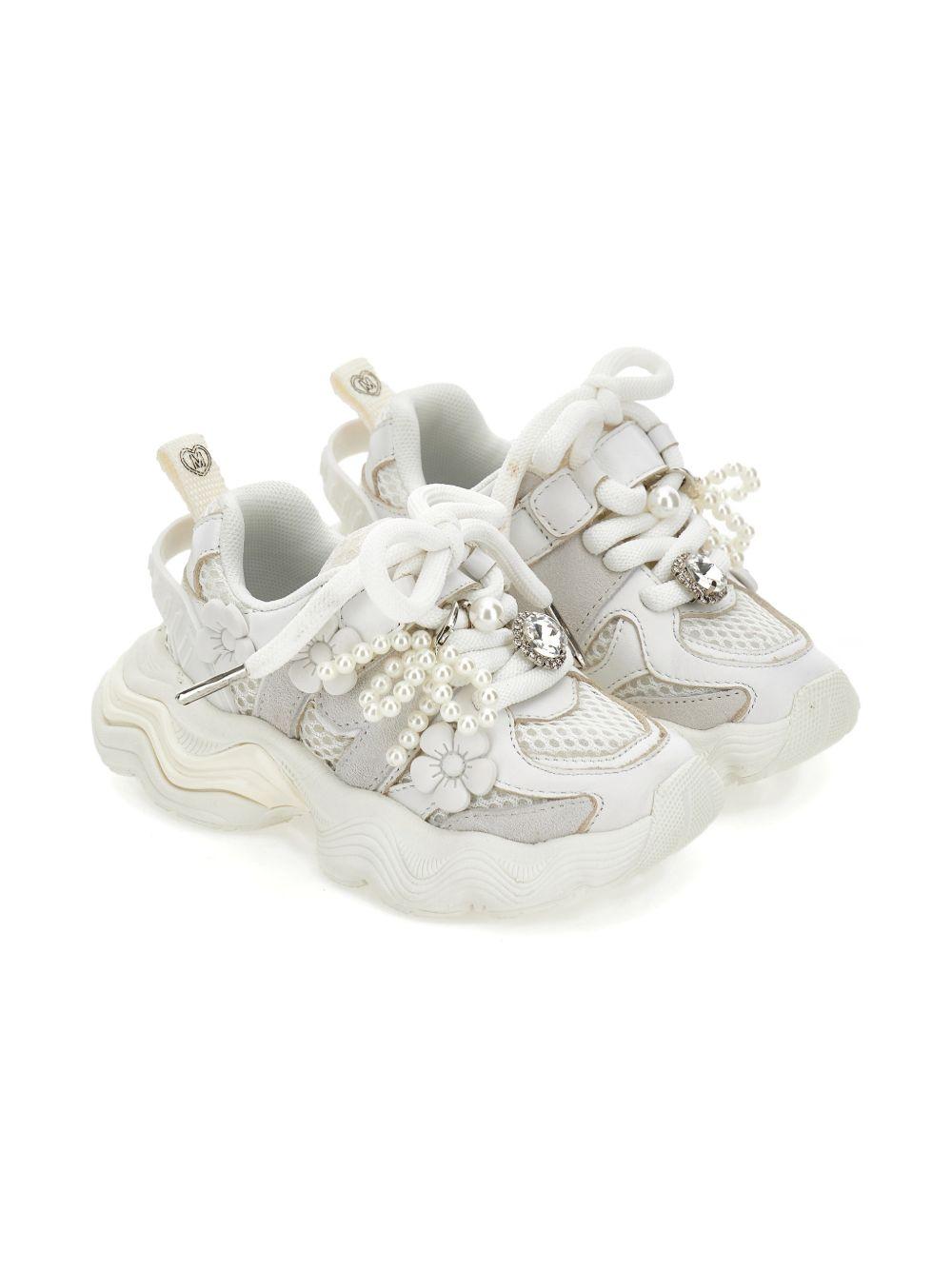 Sneakers per bambina Monnalisa bianche con applicazioni floreali 8CG004 7703 0001 MONNALISA KIDS 