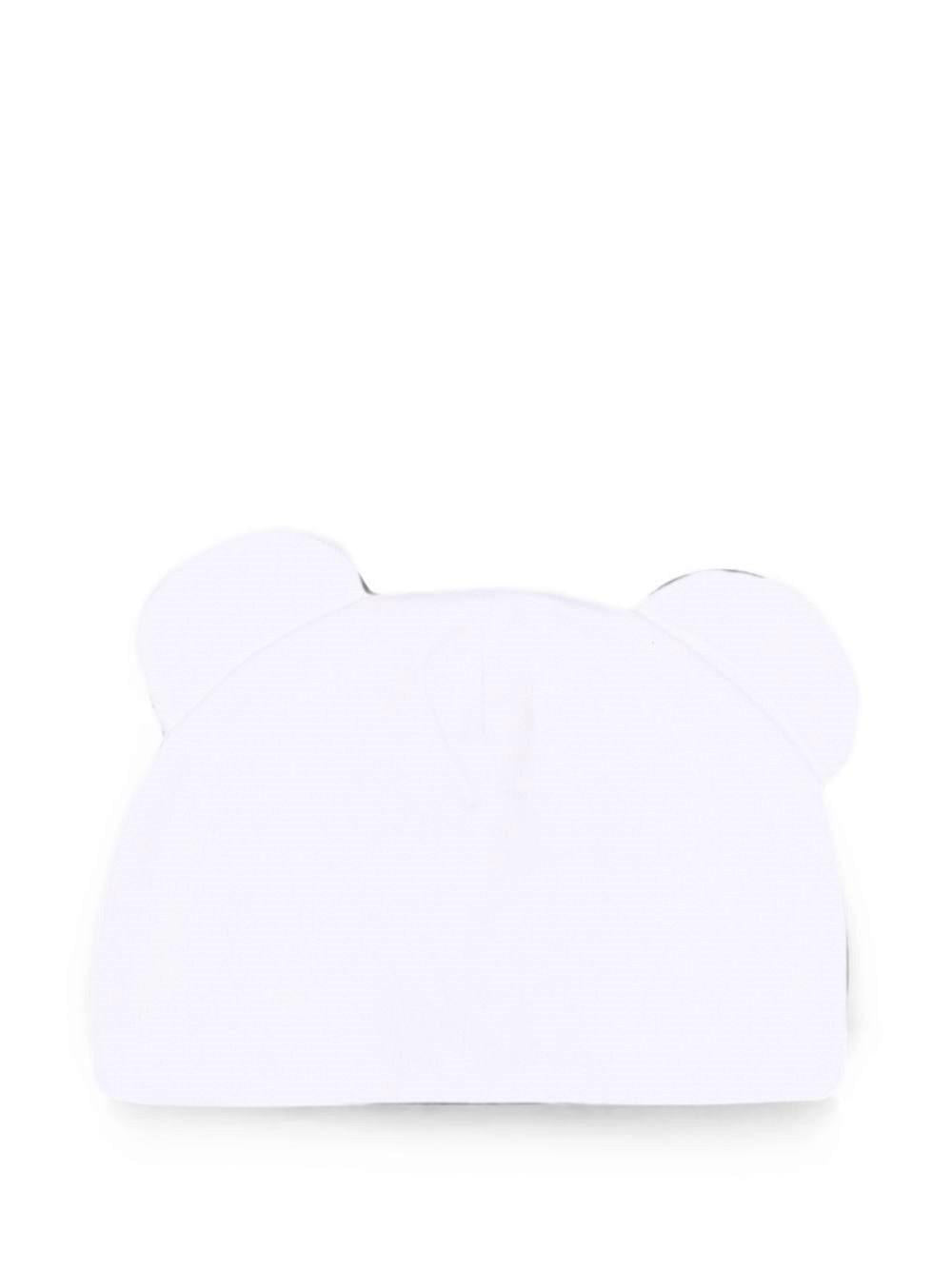 Berretto per neonati Moschino Kids bianco con motivo Teddy bear MMX05HLCA40 10101 MOSCHINO KIDS 