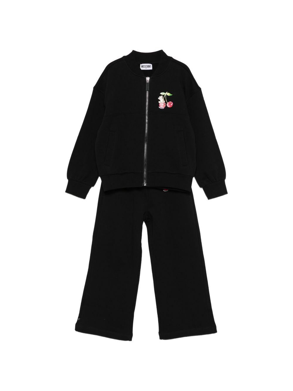 Tuta per bambina Moschino Kids nera con stampa grafica sul petto HDK038LCA52 60100 MOSCHINO KIDS 
