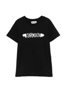 T-shirt per bambini Moschino Kids nera con stampa logo sul davanti H8M058LAA10 60100 MOSCHINO KIDS 