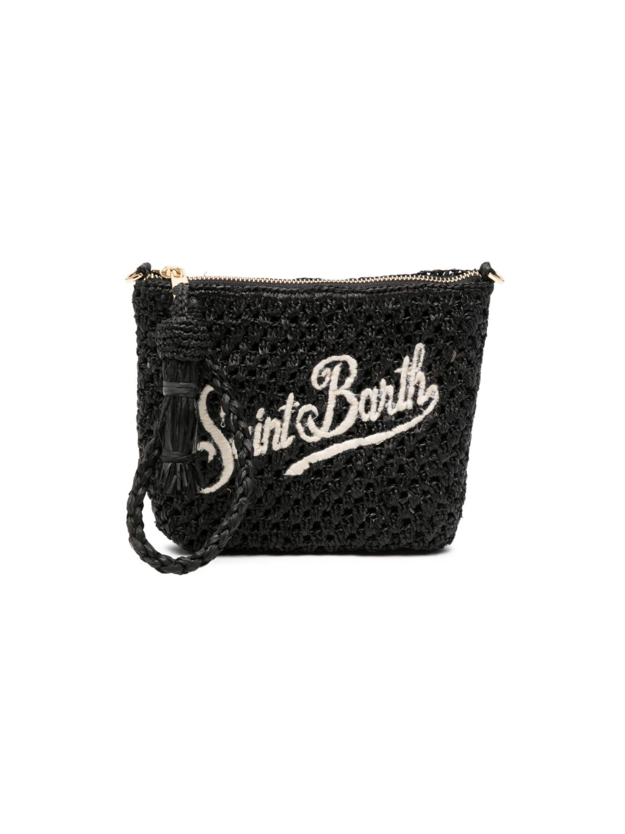 Pouch in rafia MC2 Saint Barth nero con ricamo logo RAFP001 09036L MC2 ST. BARTH KIDS 