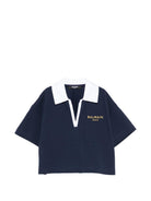 T-shirt per bambina Balmain Kids blu con scollo a V BY8B31 Z3658 617BC BALMAIN KIDS 
