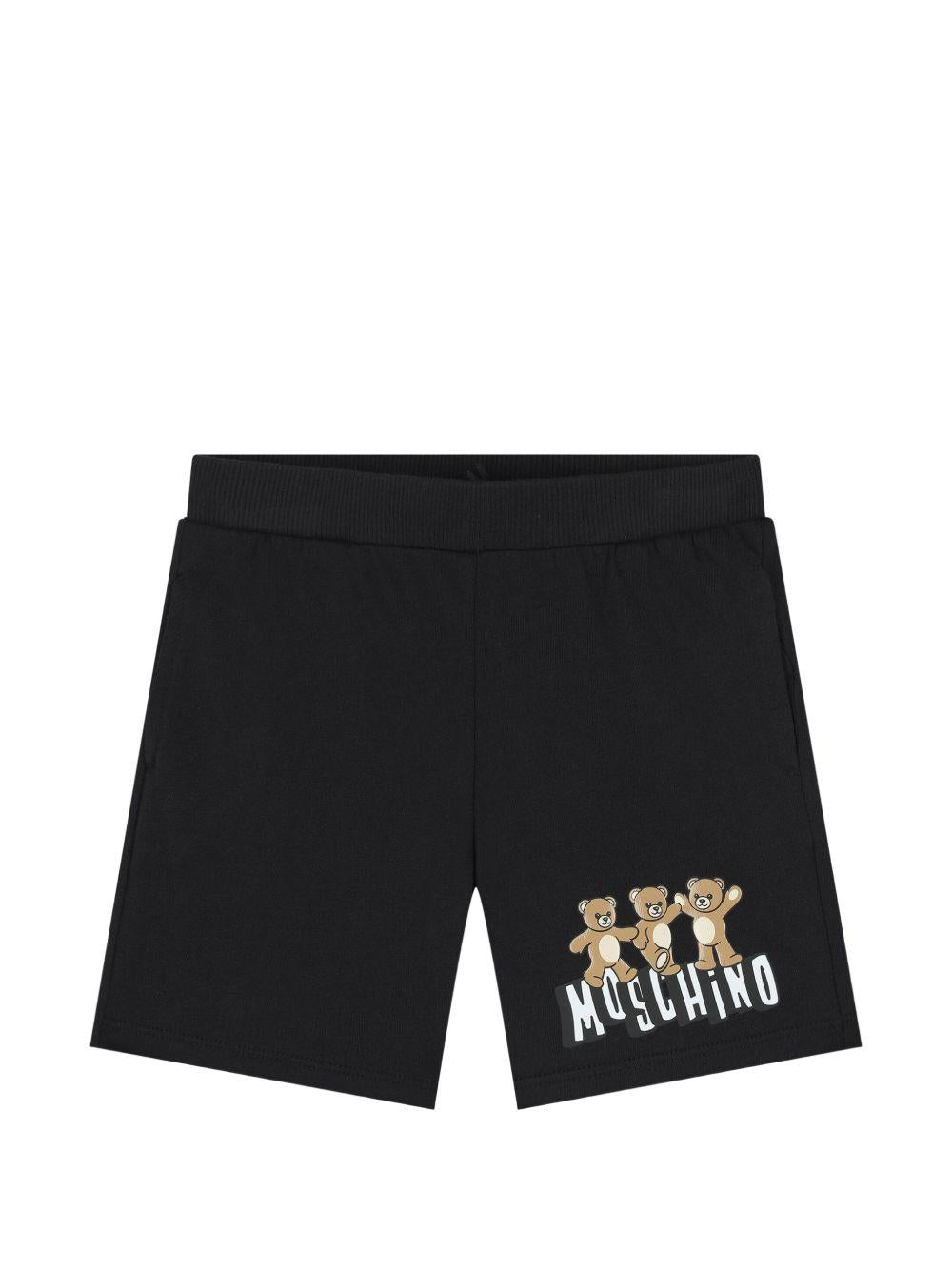 Pantaloncini per neonato Moschino Kids neri con stampa tre Teddy Bear MUQ01ULAA17 60100 MOSCHINO KIDS 