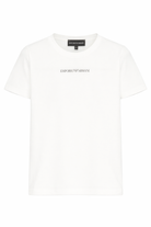 T-shirt per bambino Emporio Armani Kids bianca con logo sul davanti EB000421 AF15013 M0135 EMPORIO ARMANI KIDS 