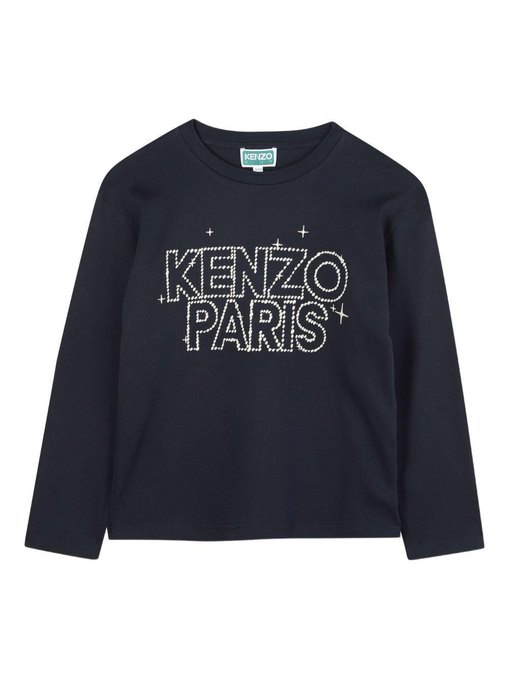 T-shirt per bambino Kenzo Kids blu a maniche lunghe con logo K61436 845 KENZO KIDS 