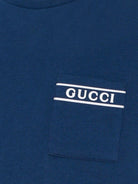 T-shirt per bambino Gucci Kids blu con stampa logo sul petto 849686XJHNU 4087 GUCCI KIDS 