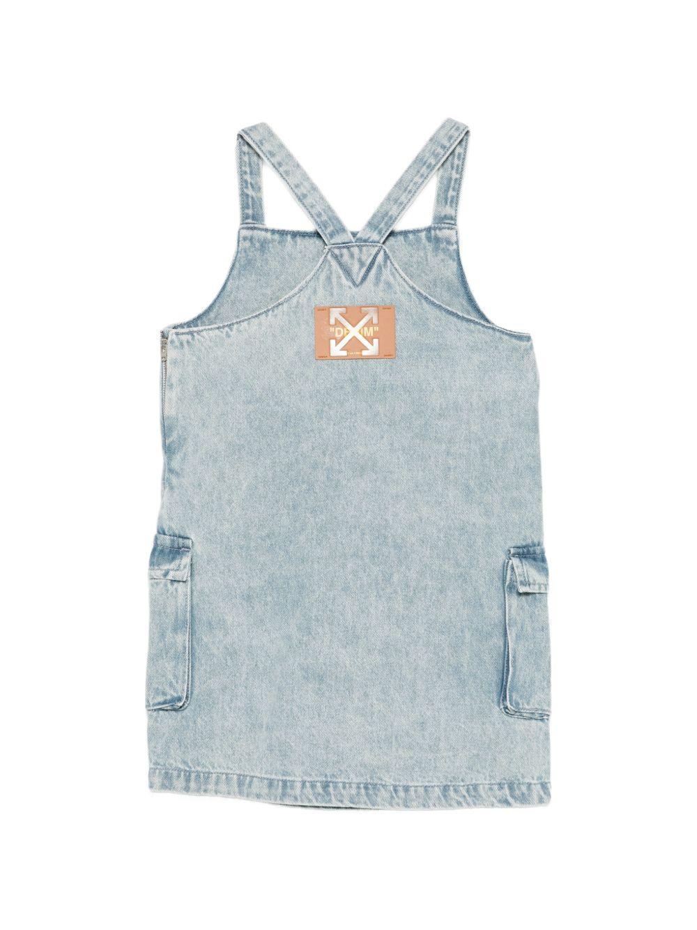 Salopette per bambina Off-White Kids denim con stampa logo 44GYM007S26D001 452 OFF WHITE KIDS 