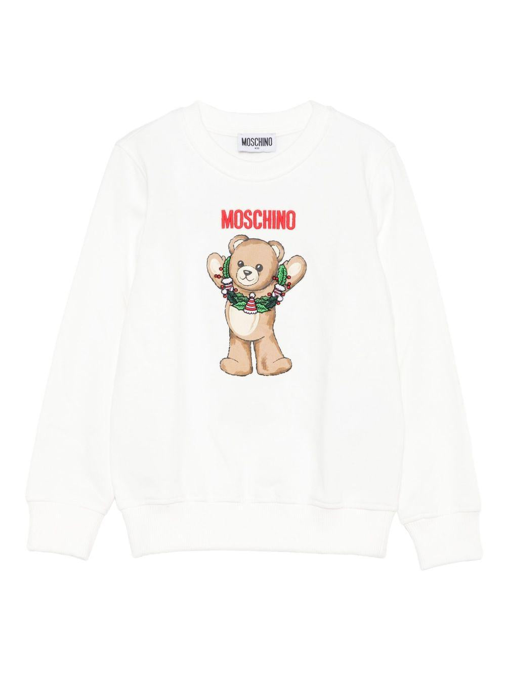 Felpa per bambini Moschino Kids bianca con stampa orsetto HQF08VLCA14 10063 MOSCHINO KIDS 