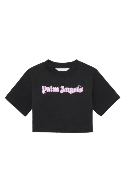T-shirt per bambina Palm Angels Kids nera con logo sul davanti PGAA004S26JER001 110 PALM ANGELS KIDS 