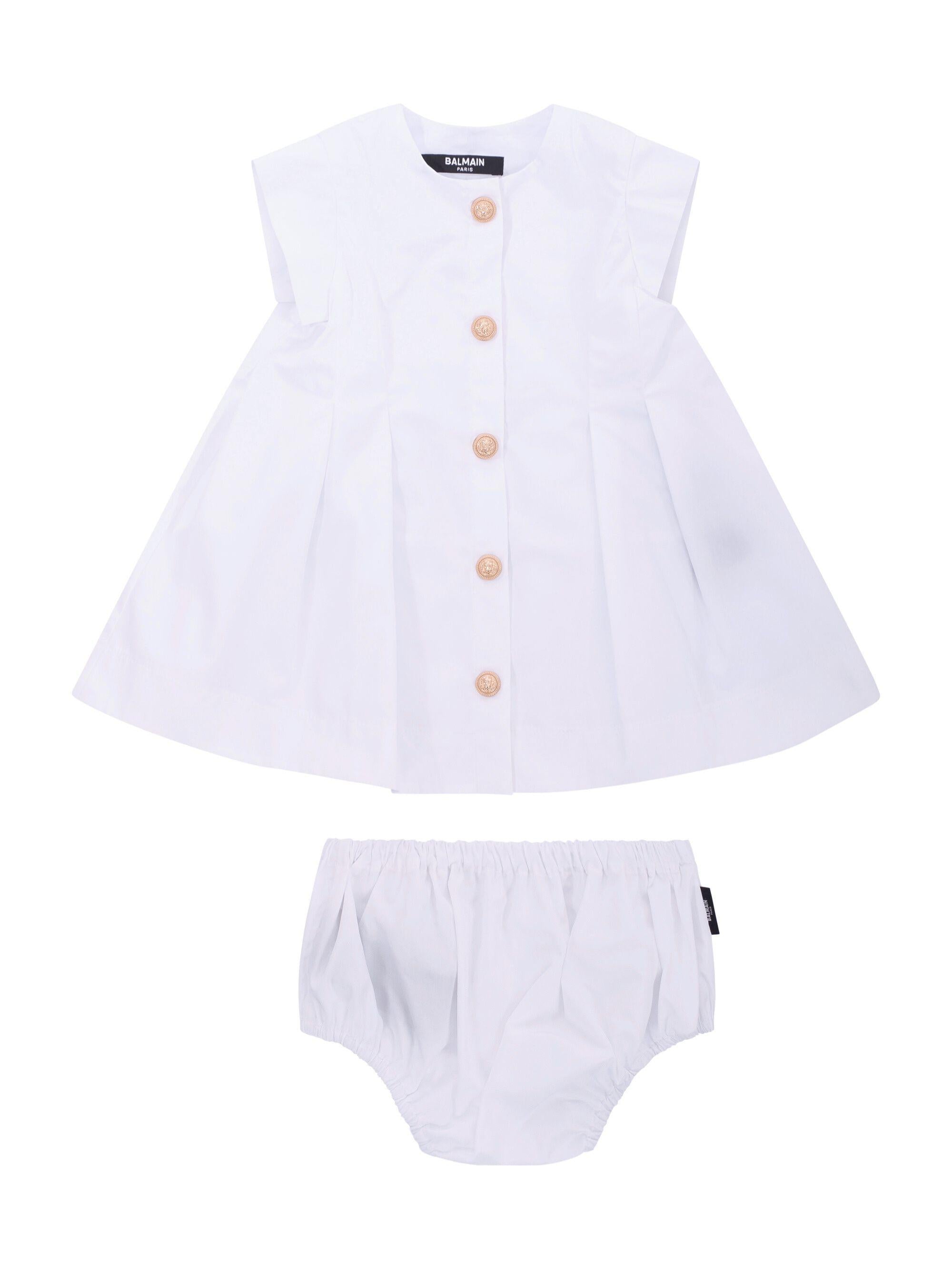 Abito per neonata Balmain Kids bianco con bottoni dorati BY1131 P0562 100 BALMAIN KIDS 