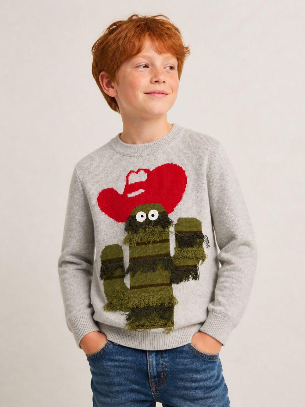 Maglione per bambino Stella McCartney Kids grigio con ricamo frontale TZ9H00 Z2922 100 STELLA McCARTNEY KIDS 