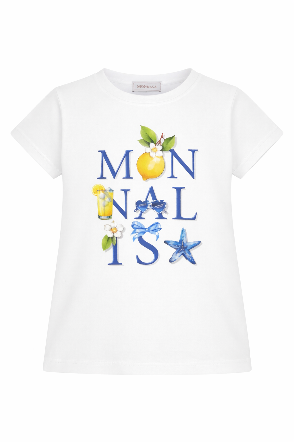 T-shirt per bambina Monnalisa bianca con grafica logo 11G621 7201 0099 MONNALISA 